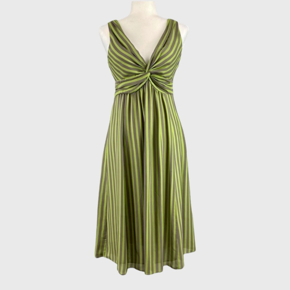 Ted Baker London Womens Green Striped Sleeveless Dress Twist Front size Small